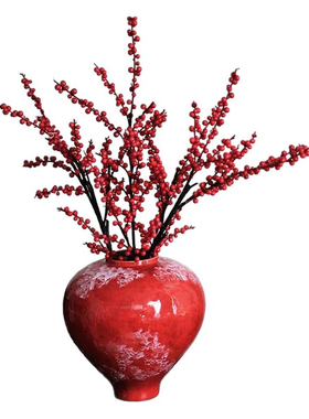 北美冬青红果轻奢高端客厅摆件年宵花插花新年装饰春节氛围布置