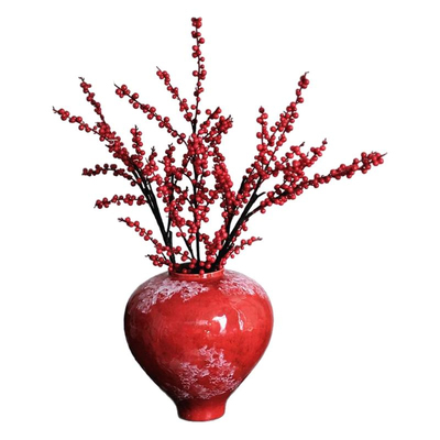 北美冬青红果轻奢高端客厅摆件年宵花插花新年装饰春节氛围布置