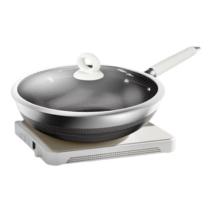 华生炒锅不粘锅316L不锈钢有钛浮雕炒菜锅具家用煎炒锅套装HJT32