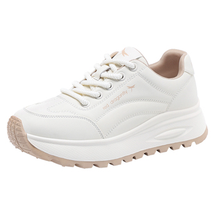 红蜻蜓女鞋秋冬新鞋子白色女士厚底增高休闲运动鞋女款旅游鞋冬季