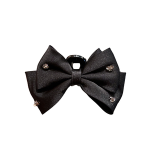 韩国东大门同款黑色蝴蝶结水钻抓夹中号发量少鲨鱼夹发抓半扎发夹