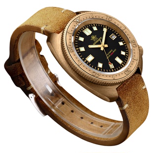 addies新款复古青铜潜水机械表皮带夜光手表士档品牌腕表