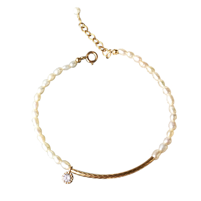 TYUSHA14K注金天然米粒珍珠手链