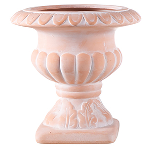 古典浮雕奖杯陶盆粗陶红陶土花盆透气控根有孔带托盘多肉盆栽绿植