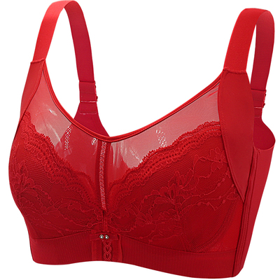 大胸显小内衣女超薄红色调整文胸