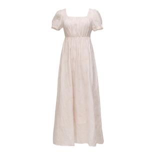 枕梦村庄 恋人未满 复古宫廷帝政长裙气质温柔绣花百搭连衣裙新品