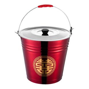 结婚喜桶新娘陪嫁红色婚庆子孙桶不锈钢水桶乔迁新居铁桶加厚家用