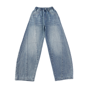 女童裤子春秋外穿2026新款中大童女孩春季韩版休闲百搭牛仔阔腿裤