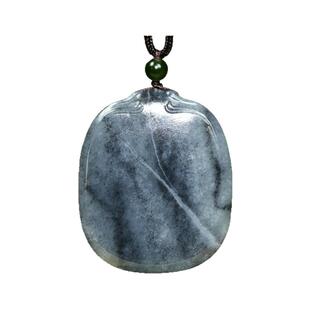 紫润轩新疆和田玉青花籽料无事牌吊坠水墨意境一线天平安无事精品