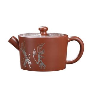 广西非遗民族风文创烫金铜鼓纹汉瓦壶博物馆收藏坭兴陶全手工茶壶