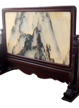 红木黑酸枝四平八稳云石玩物台屏