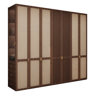 实木衣柜卧室家用新款2025爆款中古轻奢胡桃木一门到顶欧松板柜子