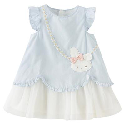 戴维贝拉女童夏季连衣裙新款莱赛尔凉感纱裙蓝色公主裙女宝裙子