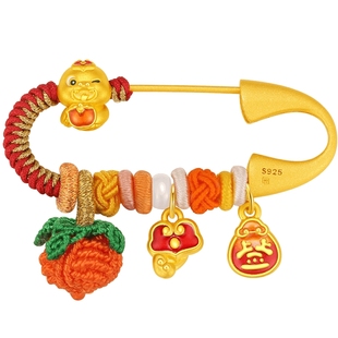 潮宏基萌吉蛇s925银别针胸针足金和田玉吊坠串珠硬金生肖礼物宝宝