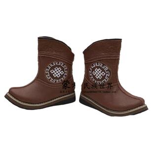 尖头蒙古族儿童男女同款纯皮蒙古鞋马靴冬季加棉蒙古棉靴夏季单靴