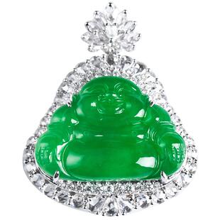 绿翠玉楼缅甸翡翠吊坠女佛公玉坠阳绿玉佛弥勒佛挂件18K金镶嵌410