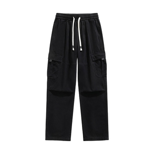 纯棉重磅牛仔裤子男士春秋新款高街潮牌宽松直筒休闲裤工装阔腿裤