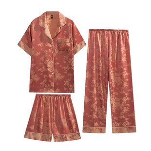 达芬奇密码高级冰丝睡衣春夏新款大码家居服套装母亲节礼物送妈妈