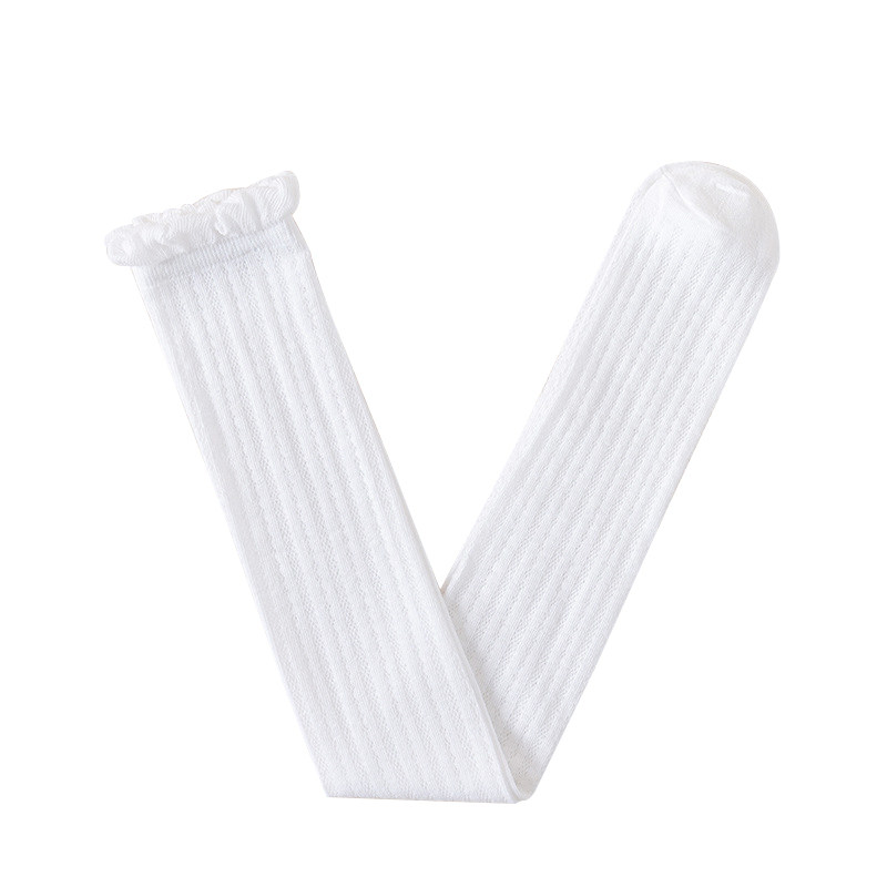 儿童过膝长筒袜夏超薄网眼防蚊袜女童泡泡口高筒袜白色大腿袜