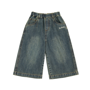 Itssmile童装男童牛仔裤夏季七分裤新款儿童复古休闲女童宽松裤子