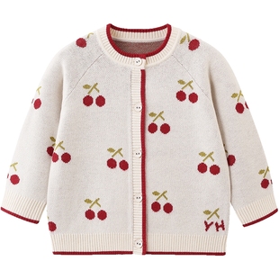 英氏女童针织开衫毛衣秋冬保暖女宝儿童外套羊毛衫冬季百搭洋气潮
