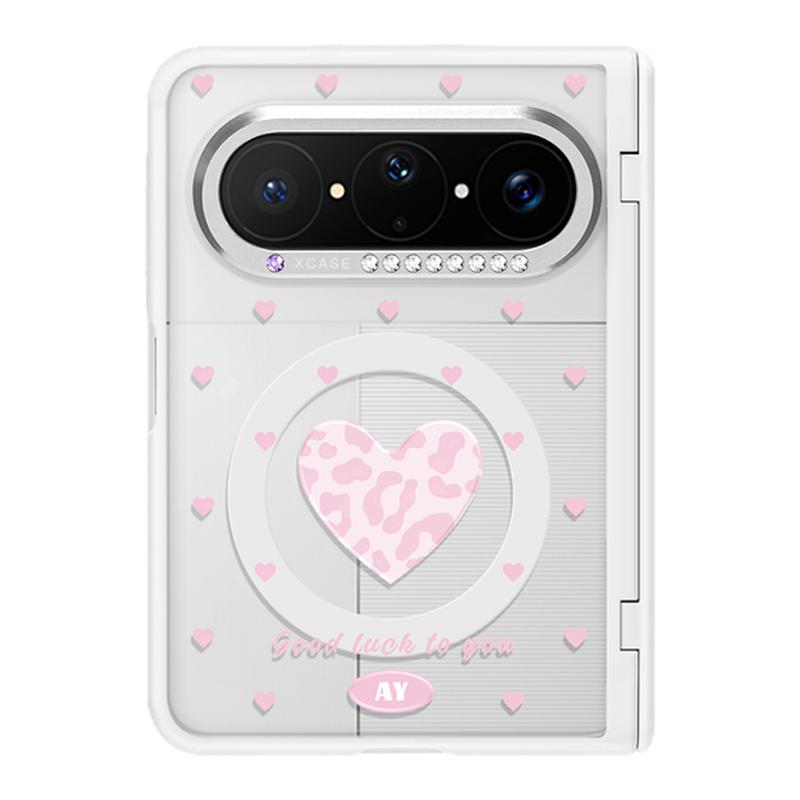ANGYING × 豹纹爱心适用华为PuraXMax手机壳磁吸小折叠阔PURA典藏版XZ中轴全包保护套防摔女x2新款透明高级