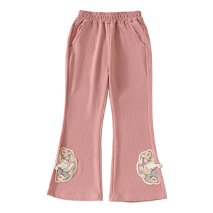 儿童女童中童夏季新款裤子女孩洋气薄款喇叭裤宝宝网红中国风长裤