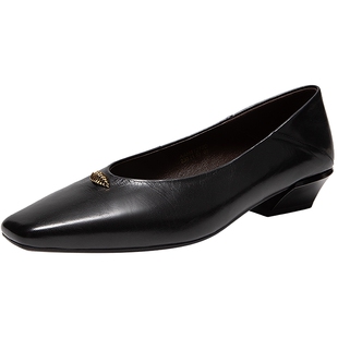 千百度真皮中跟浅口单鞋女2026春季新款通勤温柔风小香风晚晚鞋