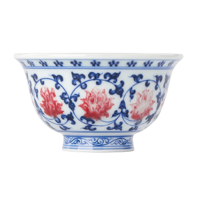 景德镇官方陶瓷青花釉里红缠枝莲压手杯主人杯高档中式泡茶个人用