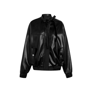 Kroche 26ss bowknot 柔软环保pu皮 蝴蝶结系带 宽松廓形皮衣外套