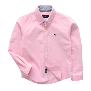 儿童学生翻领长袖白衬衫全棉男童纯棉衬衣纯色牛津布厚实节日表演