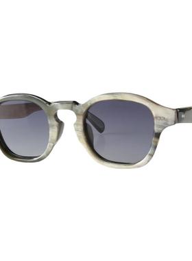 真牛角墨镜方形框手工打磨抛光亮凸鼻梁渐近灰镜片偏光太阳眼镜