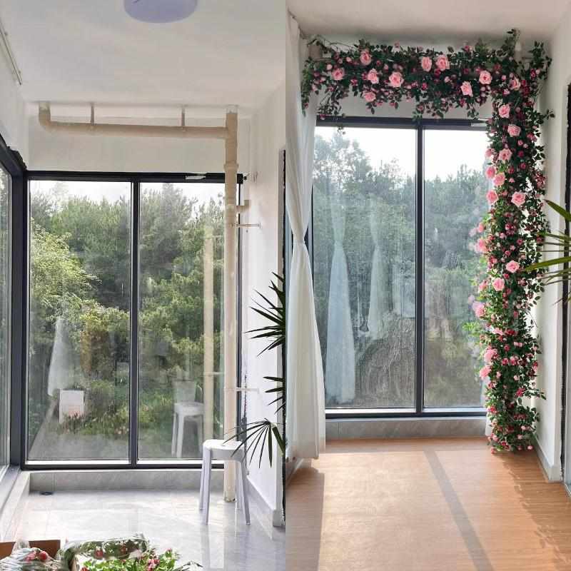 仿真玫瑰假花藤条空调水管子遮挡装饰暖气管阳台栅栏吊花藤椅缠绕