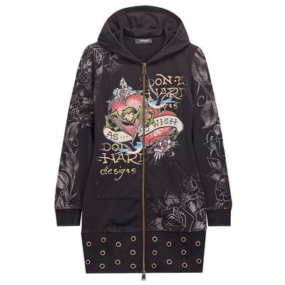 Ed Hardy埃德哈迪春季流行新款女士拔印烫钻连帽长袖拉链连衣裙