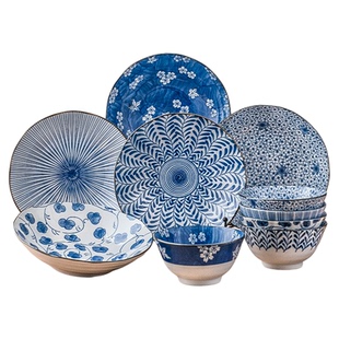 美浓烧日式进口碗盘套装家用创意和风碗碟餐具陶瓷釉下彩饭碗盘子