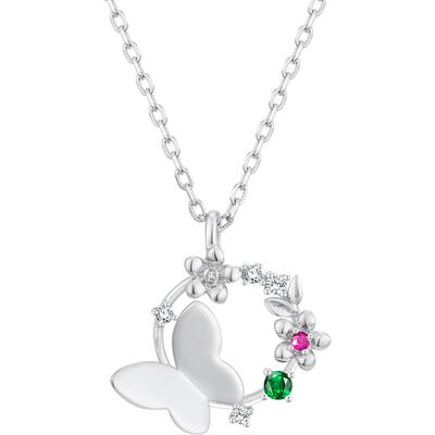 纯银蝴蝶花朵时尚风锁骨链送情侣