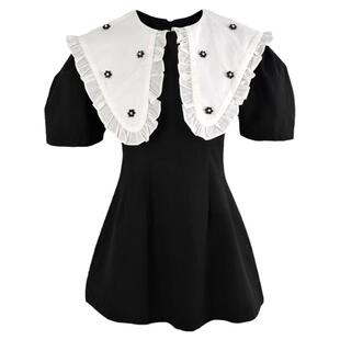 杨超越同款CLOUDSEASON大翻领小花连衣裙娃娃领法式新款甜美裙子