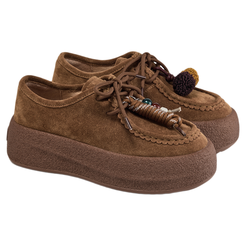 fed复古袋鼠鞋秋季新款女鞋串珠厚底鞋舒适乐福单鞋女S0823-YA100