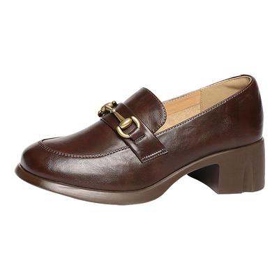 森达乐福鞋女款2025春新商场同款通勤马衔扣粗跟单鞋XLS01AA5