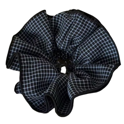 韩系蓝细格多层发圈2025秋冬新款