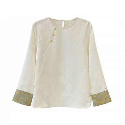 春季新中式缎面提花打底小衫