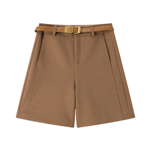 【呢感百慕大】CHICJOJO短裤女25冬新款棕色休闲裤子靴裤外穿