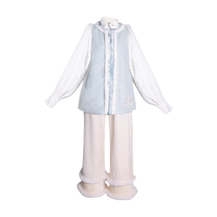 拟梦雪绒绒 原创明制比甲改良立领衬衫阔腿裤 蕾丝圈毛秋冬毛呢