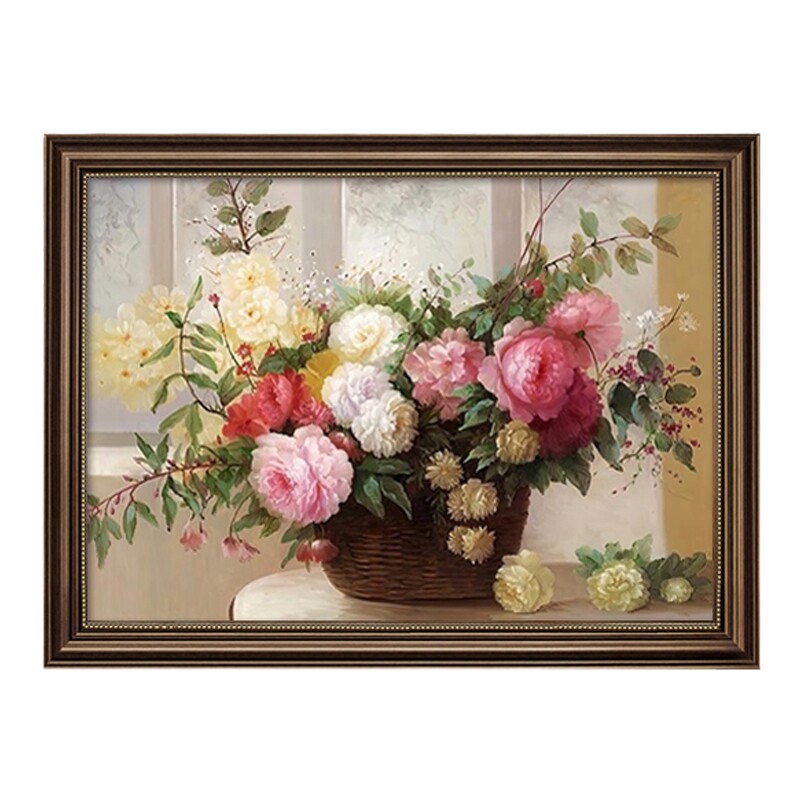 餐厅2026新款油画挂画美式装饰画牡丹花开欧式客厅玄关高级感壁画