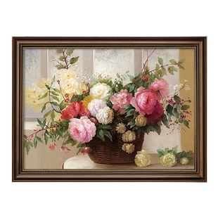 美式餐厅装饰画牡丹花开油画客厅挂画欧式玄关高级感壁画2026新款