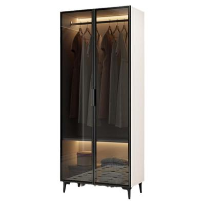 轻奢家用玻璃门卧室衣柜实木经济型定制出租房小户型衣橱现代简约