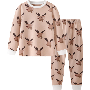 英氏纯棉儿童家居服套装2025秋冬新款男童保暖内衣长袖居家睡衣