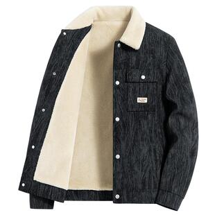 罗蒙男士外套春季加厚保暖灯芯绒翻领夹克男冬季新款加绒休闲上衣