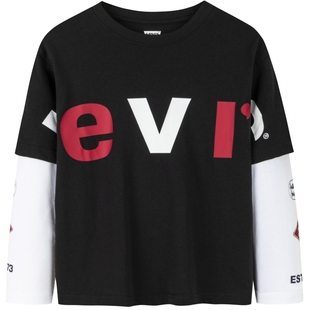 Levis李维斯儿童装男童卫衣长袖T恤2025秋装新款假两件上衣打底衫