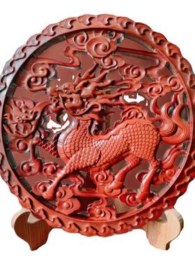 桃木麒麟摆件实木雕挂件中国结挂饰招财客厅玄关吊坠门口家居壁挂